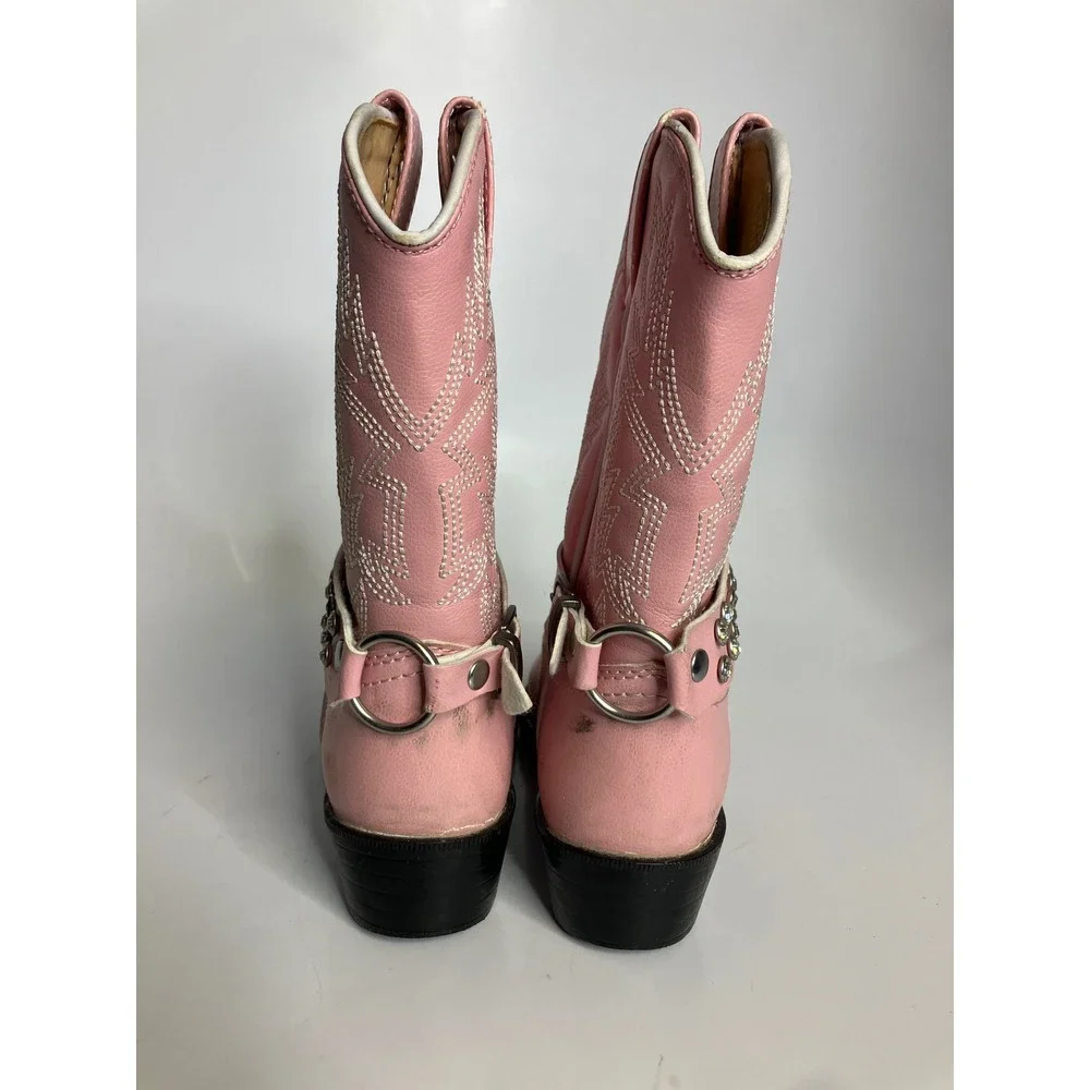 Durango Cowboy‎ Boots Youth 10D Pink leather good Rhinestone Harness western